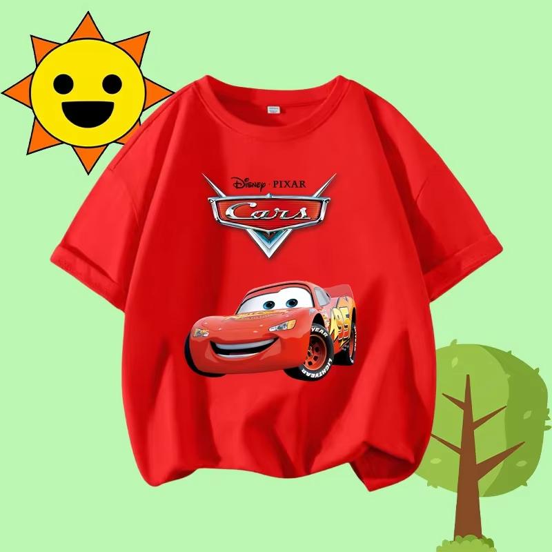Cartoon Print Racing Car Adventure Childrens Crewneck ShortSleeved Boys Girls Casual Top Unisex and Women Summer TShirt