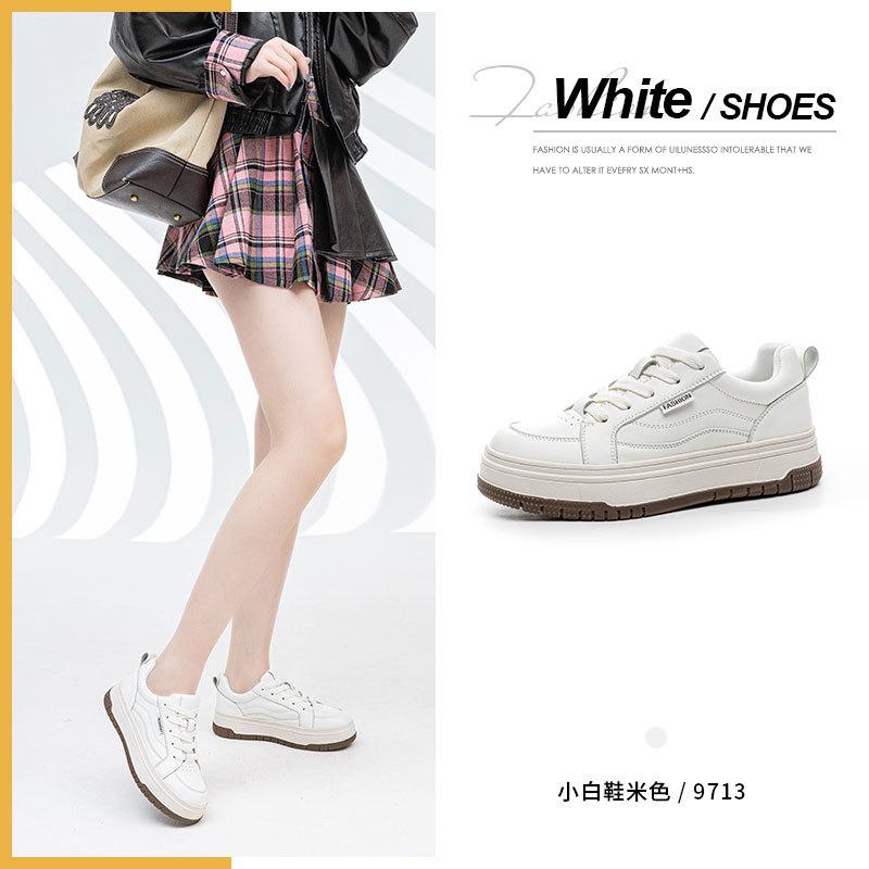 

Маленькие белые туфли на толстой подошве, увеличивающие рост, женские 2025 весна и лето, новые, с круглым носком, низкие, универсальные, повседневные, для поездок на работу, спортивные, кеды 40 бежевый