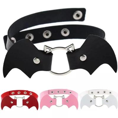 Fashion Simple Vintage Punk Gothic Harajuku Black White PU Leather Bat Choker Necklace for Women Statement Necklaces Jewelry