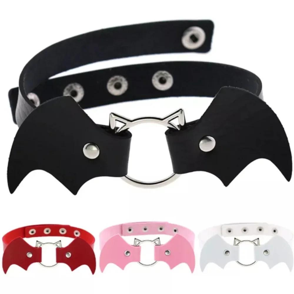 Fashion Simple Vintage Punk Gothic Harajuku Black White PU Leather Bat Choker Necklace for Women Statement Necklaces Jewelry