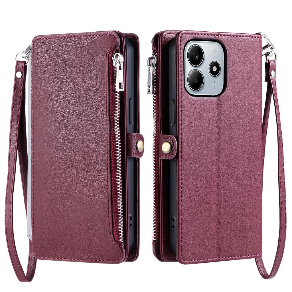 Dla Xiaomi Redmi Note 14 4G (164,84 mm) Etui z TPU + PU, skórzane, portfelowe etui na telefon z paskiem na nadgarstek
