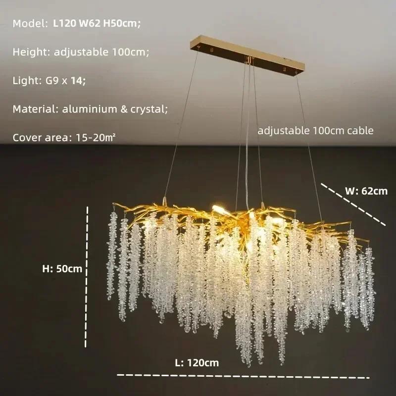 Nordic Luxury Branch Gloss Crystal Chandelier Modern Dining Table hotel Pendant Indoor Home Lighting Decorative Ceiling Light