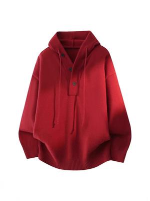 Pull en tricot à capuche poids lourd pour homme - Couleur unie, Coupe ample, Pull décontracté Automne/Hiver