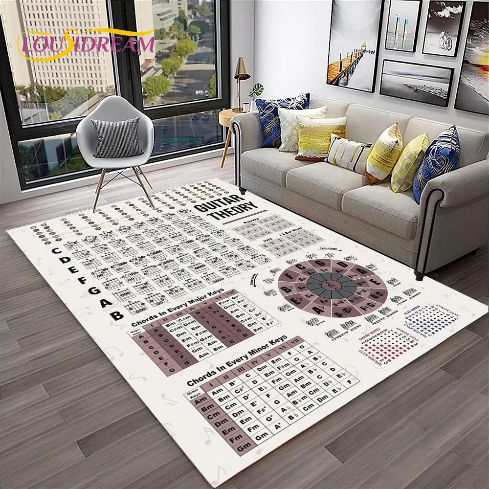 Music Basic Guitar Chord Theory Chart Piano Carpet Rug for Home Living Room Bedroom Sofa Doormat Decor,Kid Area Rug Non-slip Mat