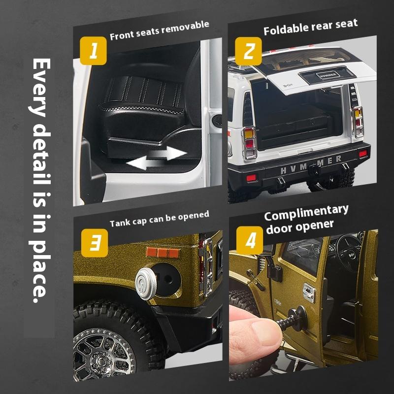 1/18 HUMMER H2 Highway 61 Off Road SUV Alloy Metal Diecast Model Car Home Trendy Desktop Display Ornament Birthday Gifts Present
