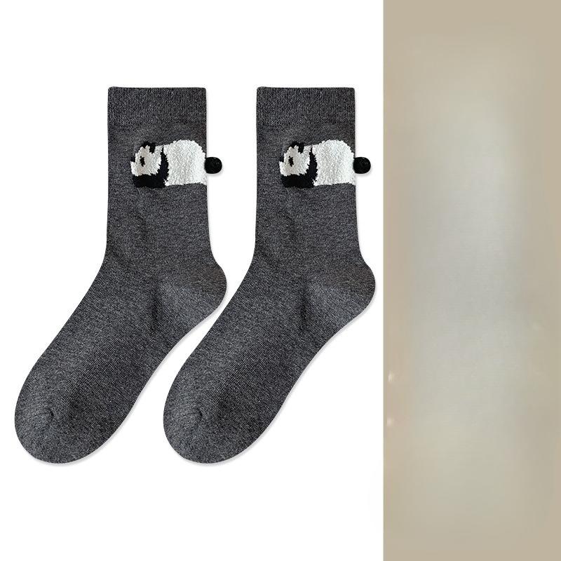 Cartoon Cute Plush Ball Animal Socks, Women's Mid-calf Socks, Trendy Pile Socks, Autumn and Winter Long Socks