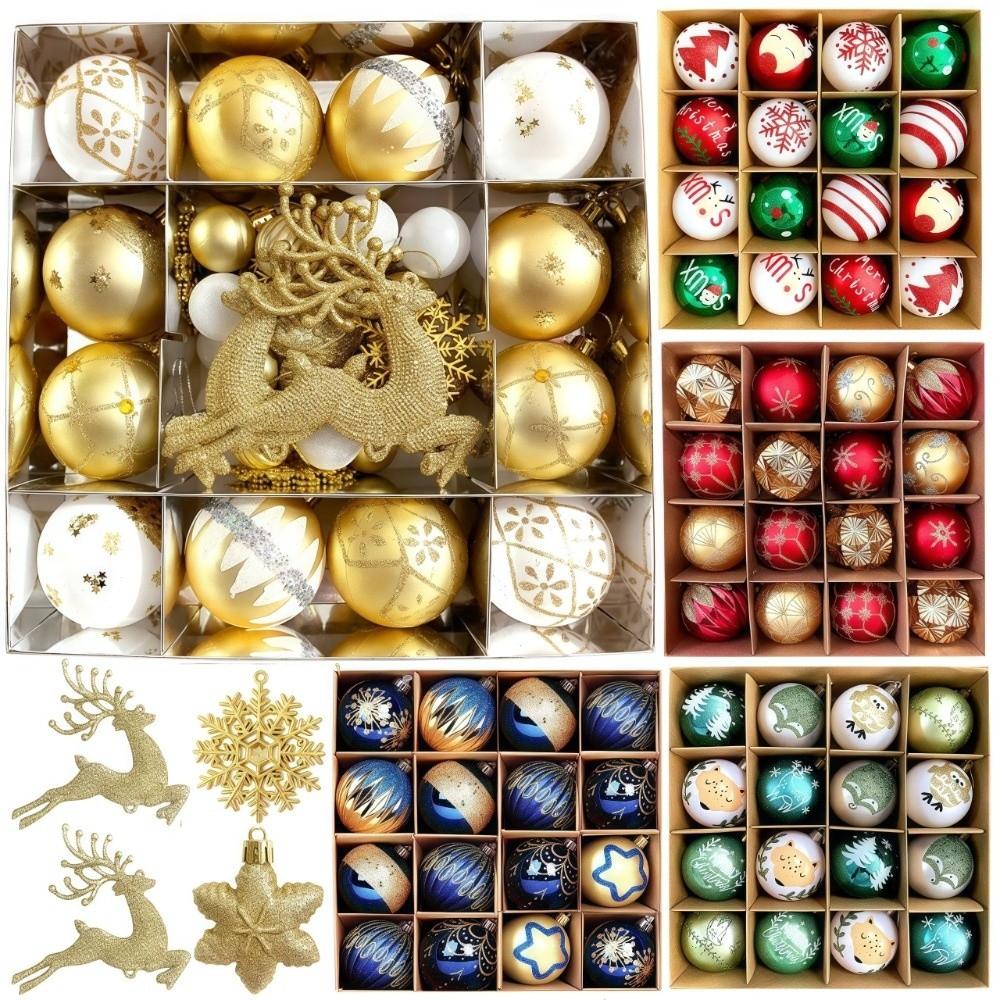 16/45PCS Fashion Plastic Christmas Ball Set 3-6cm Electroplated Christmas Tree Balls Snowflakes Reindeer Xmas Baubles Party