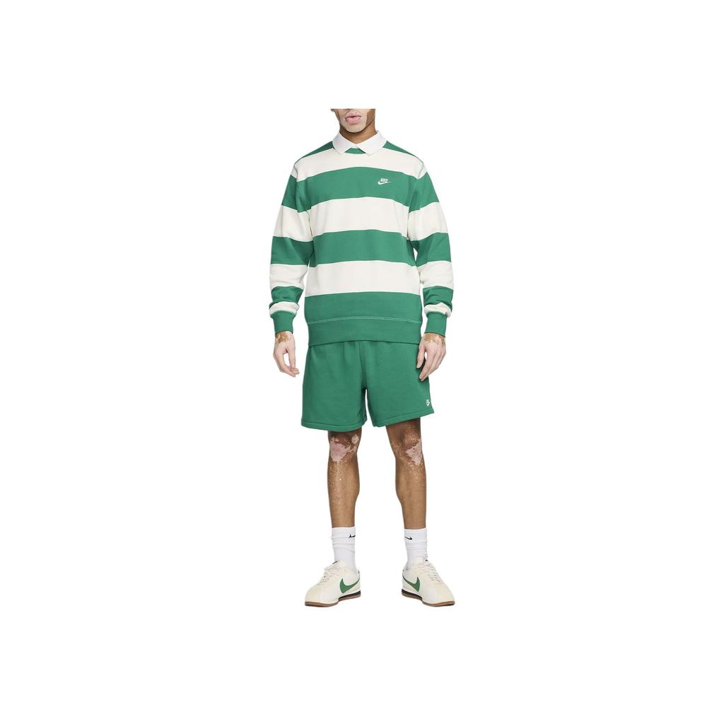 Nike Club Fleece Striped Crew Neck Sweatshirt Men Tops Peacock-Green FN3107-365