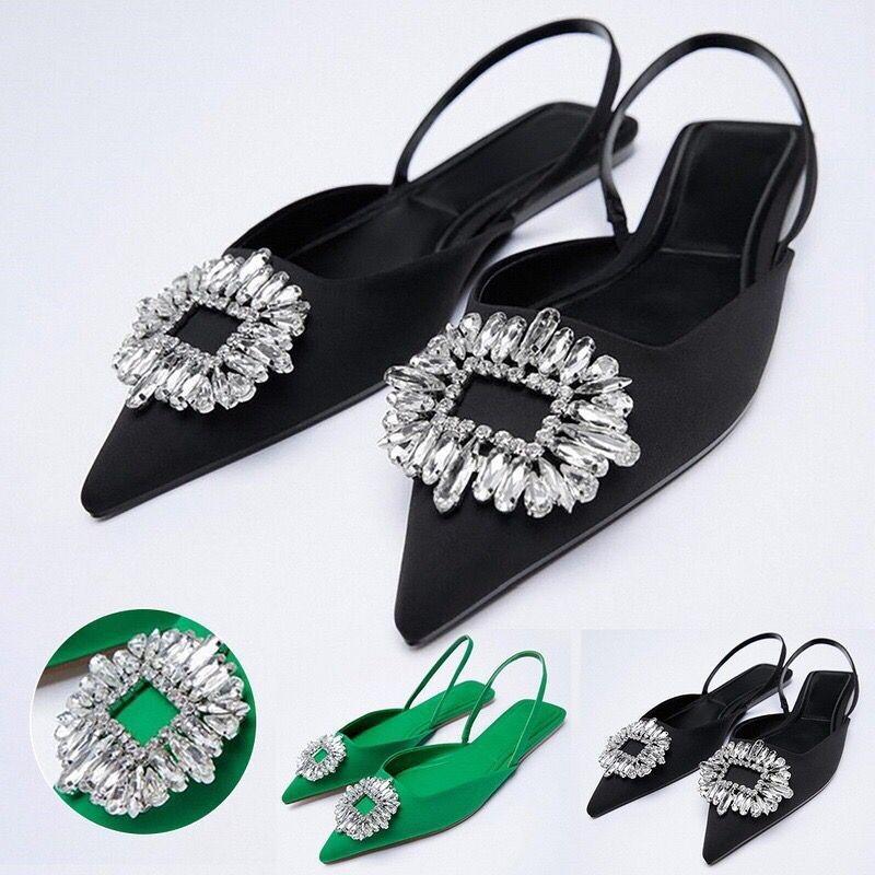 Large size spring and summer new rhinestone buckle pointed head bag head thin heel sandals foot cover high heel single shoes women