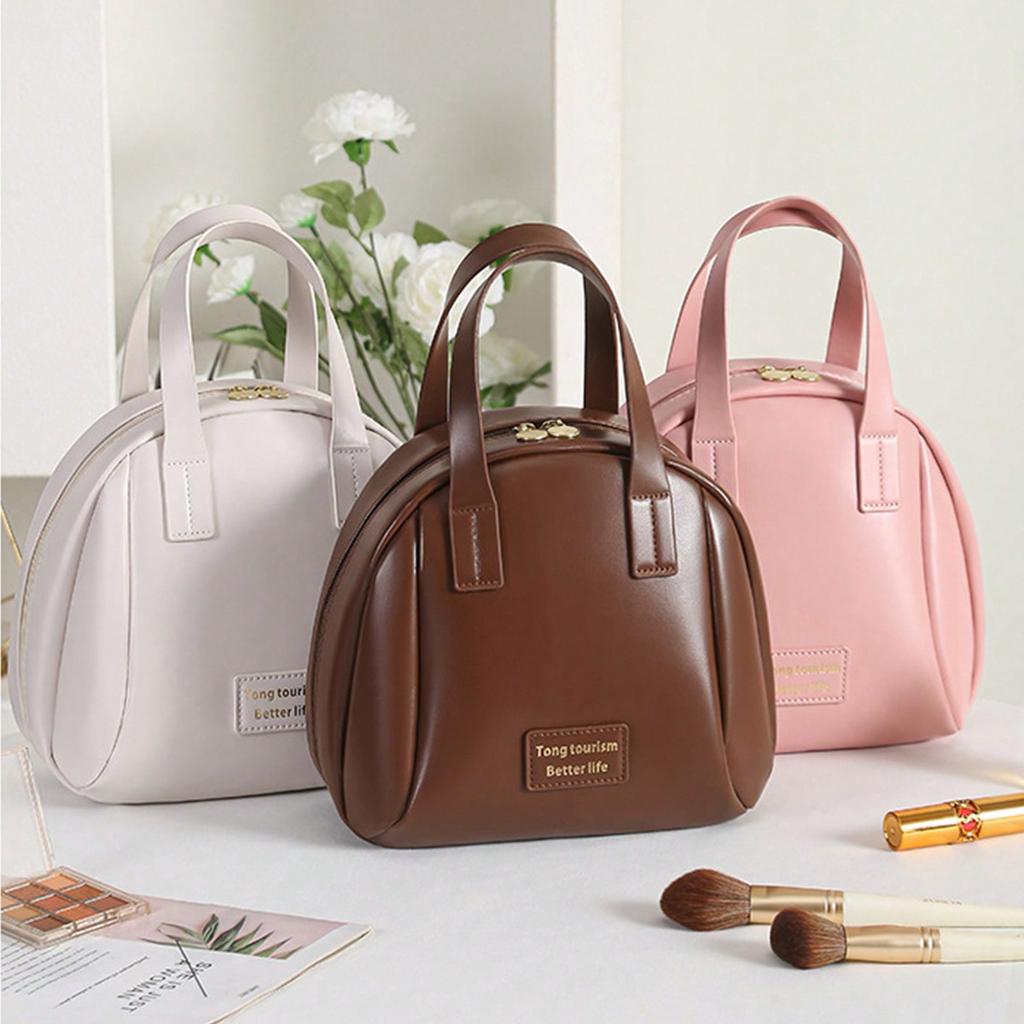 1pc Large Capacity Pu Seashell Shaped Makeup Bag, Portable Travel Cosmetic Toiletry Bag, Hand-Held Storage Bag For Travel Storage Bag, Makeup Bag