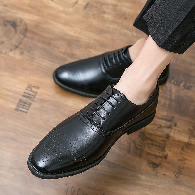 

2025 summer one-pedal business casual shoes men s dress leather shoes wedding shoes brown leather shoes 38 чорний