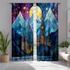 2pcs Stained Glass Mural Curtains with Church Star Design, Thermal Insulated, Semi-Transparent Polyester Drapes for Living Room
