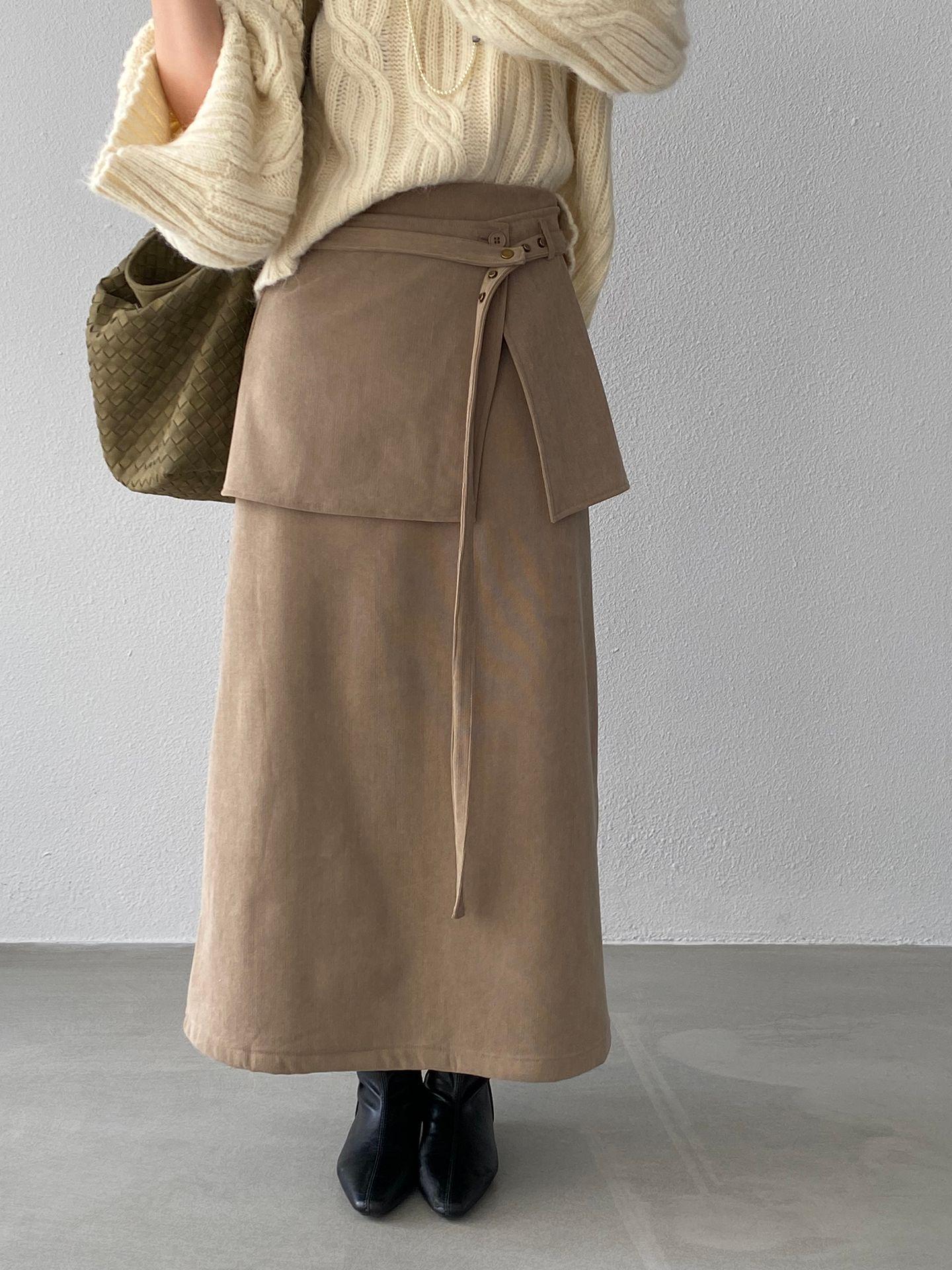 Korean Style Fleece-Lined Slimming Midi Skirt for Women – Winter Versatile 0253 Large