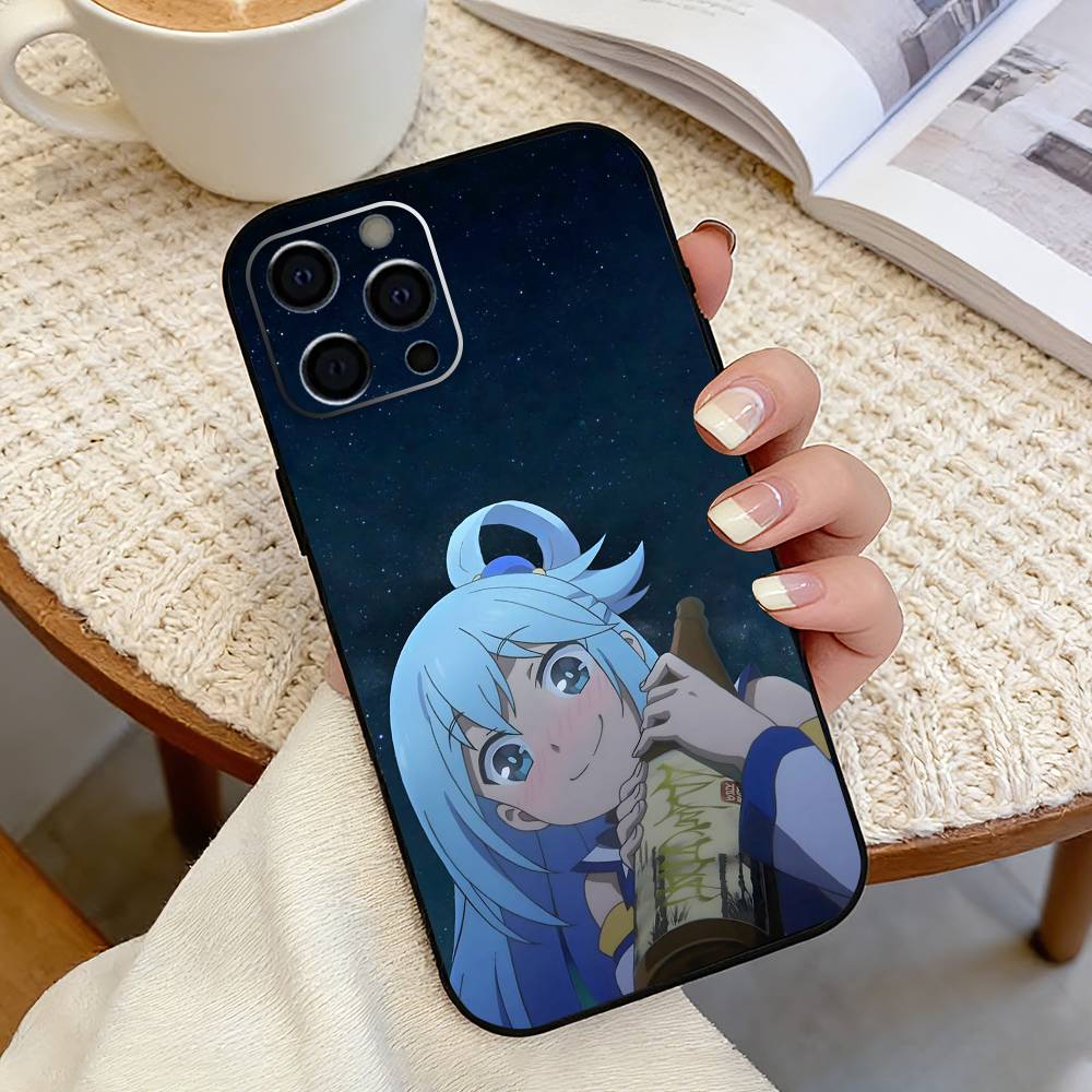 A-Aqua Anime KonoSubaS-S Phone Case For iPhone 17, 16,15,14,13,12,11 Plus,Pro Max, Others Soft Black Cover