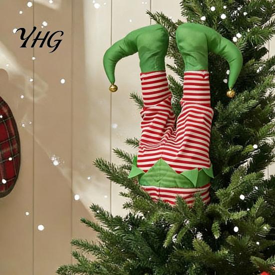 Festive Indoor Wall Hanging Decor Christmas Swinging Leg Ornament, Electric Santa Legs for Tree, Home Gifts Fluffy Funny Tree Topper with Clip,