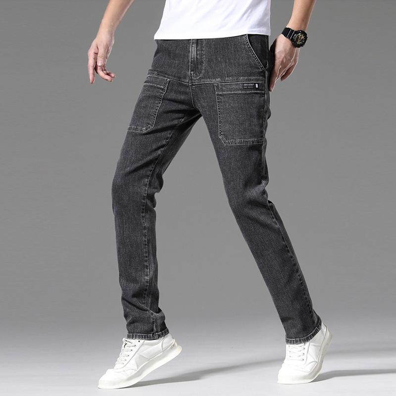 Fashion Six Pockets Stretch Men's Jeans Summer New Youth Popular Small Straight Trousers Men's Multi-pocket Casual Trousers