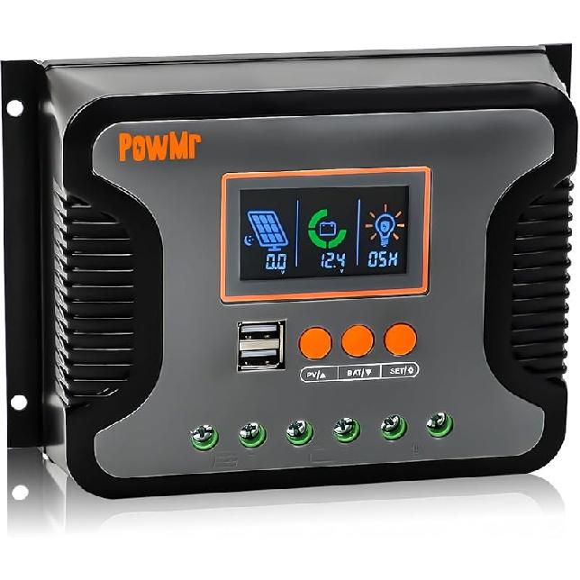 PowMr 30A PWM Solar Charge Controller, 12V 24V 36V 48V Auto, LCD Display and Dual USB Output, Fit for AGM, Gel, FLD, Lead-Acid and Lithium