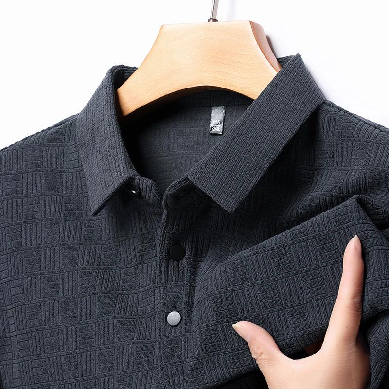 New Men'S Business Casual Long Sleeved Shirt Solid Color Polo Shirt Fashionable Breathable Comfortable Versatile Top