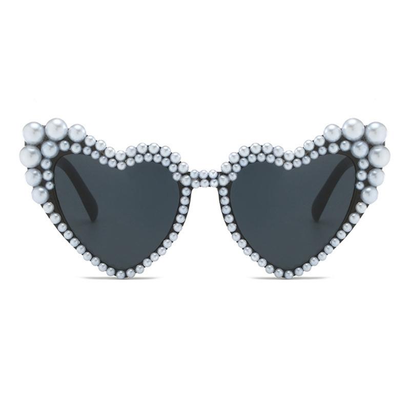 Fake Pearl Sun Glasses Women Heart Sunglasses UV400 Glasses Eye Sunglasses Unique Eyewears for Valentines Day Party