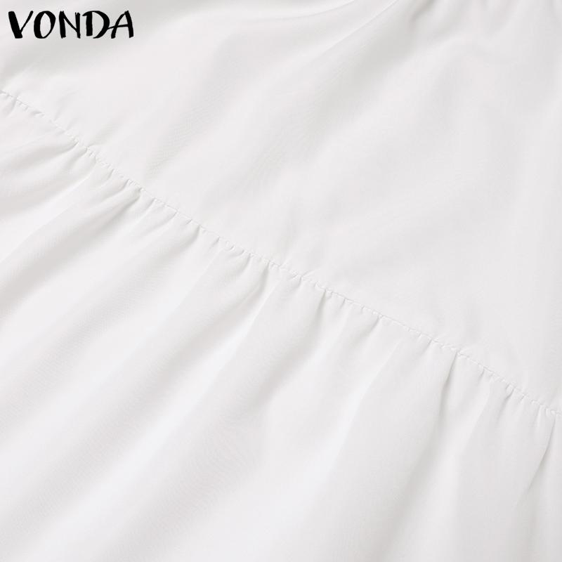 VONDA Elegant Women Lapel Neck Long Sleeve Casual Long Shirts Dress