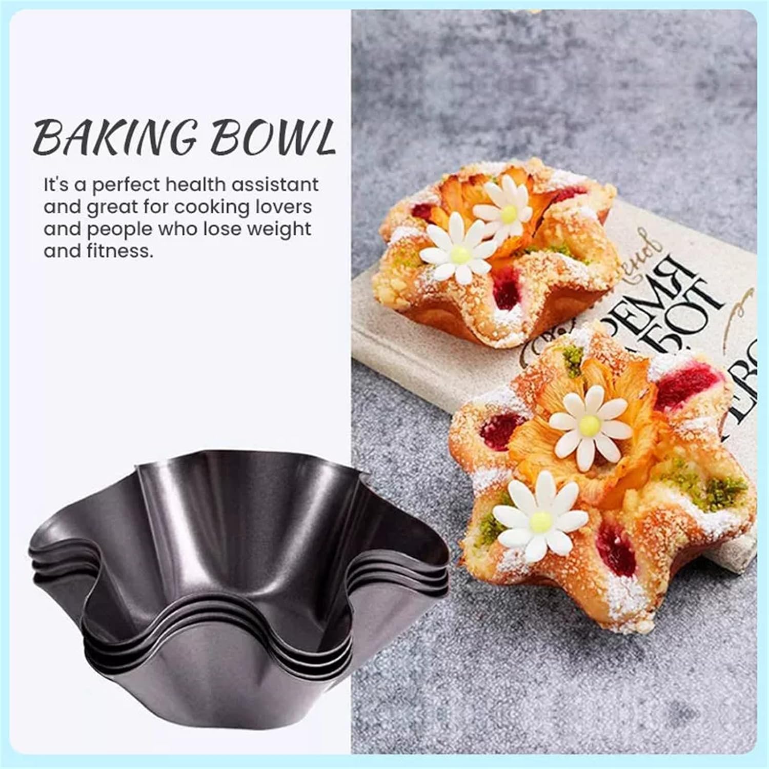 

Petal Shape Carbon Steel Baking Bowl,Salad Bowls Maker Tortilla Shell Pans Carbon Steel Non Stick Fluted (6 Petal baking tray)