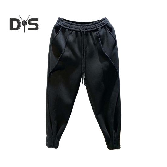 Herren Haremshose mit Kordelzug, elastischer Bund, Knöchelband, Knopfdekor, einfarbig, lockere Hose im Sportstil fürs Büro