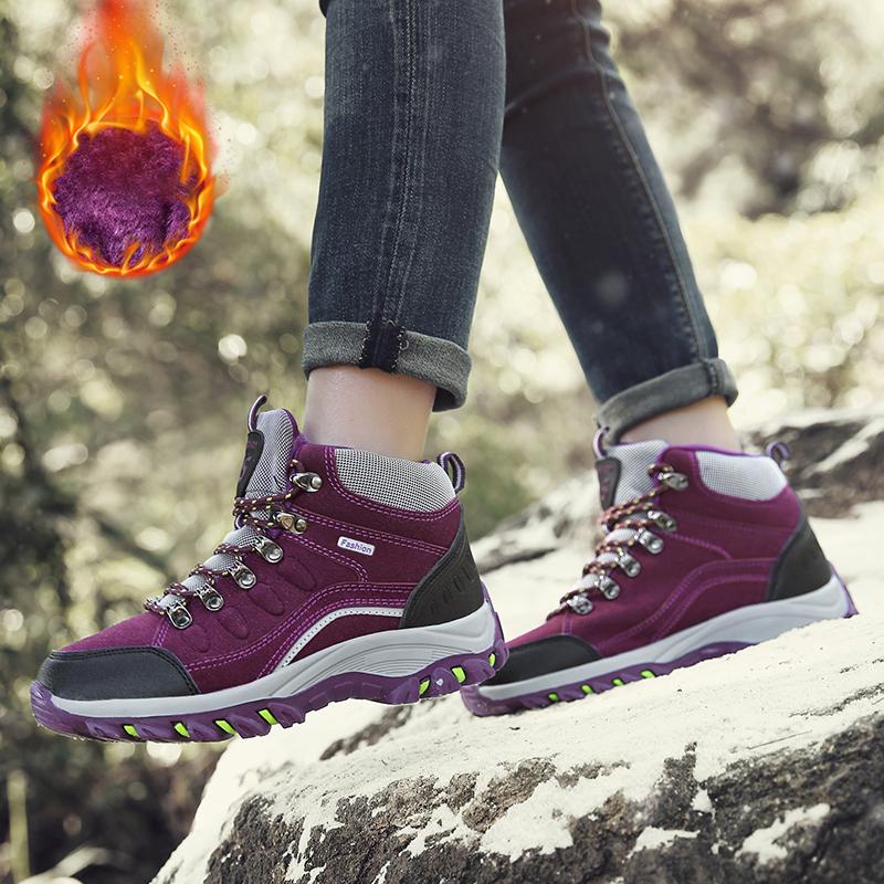 Men Winter Plush Ankle Boots Women Waterproof Plush Snow Boot Men Hiking Shoes Outdoor Sneakers Couple Climbing Trekking Boots