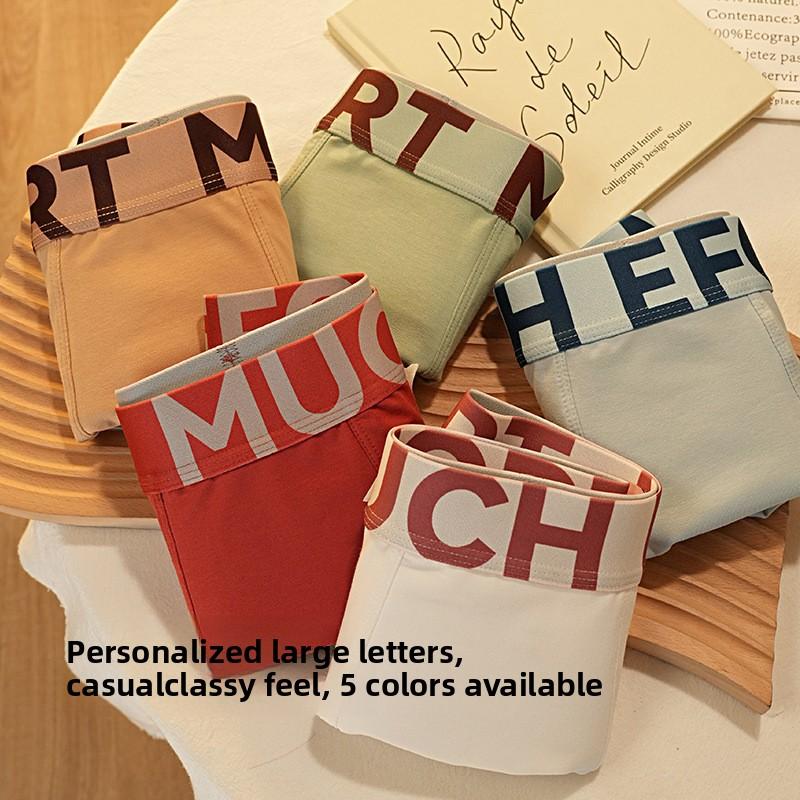 Men's Spring and Summer Fashion Letter Pure Cotton Breathable Mid Waist Flat Angle Underwear