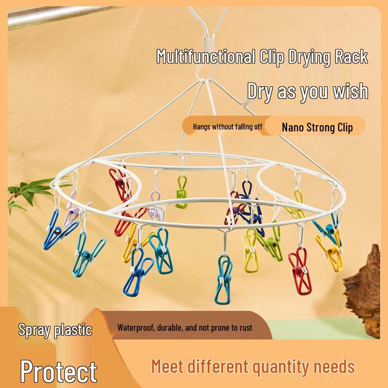 20-Clip Windproof Multi-Head Hanger for Drying Socks, Underwear, and Clothes