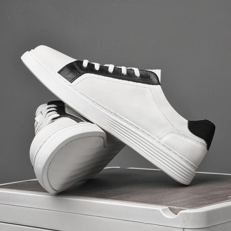 Fashion Luxury Brand White Black Men Casual Shoes Genuine Leather Skateboard Shoes Simple Man Leisure Sneakers Walking Footwear Trainers