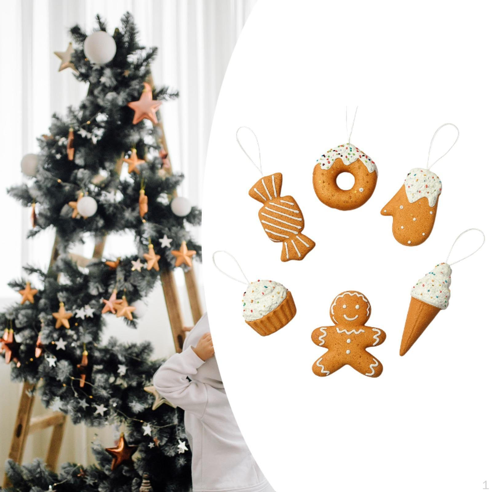 

6Pcs Gingerbread Christmas Decorations Centerpieces Lightweight Scene Layout Unique Hanging Decor