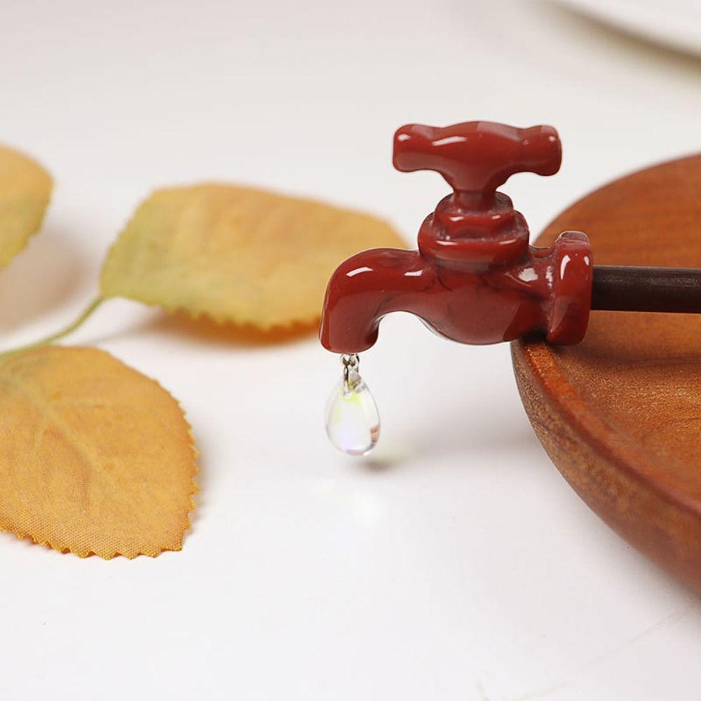 Water Drop Wood Faucet Shape Hair Stick Step Shaking Creative Hairpin Funny Hair Fork  Travel