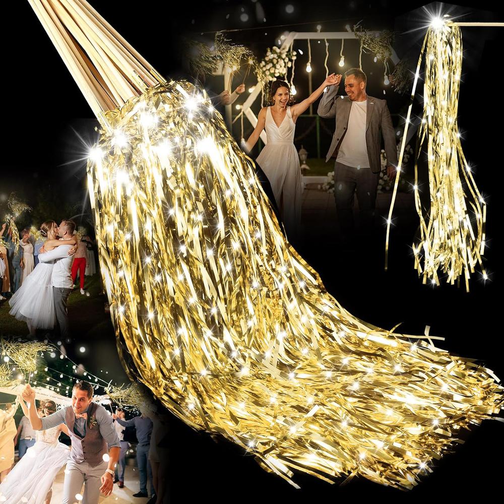Wedding Wands Light up with LED Tinsel Wedding Streamers for Wedding Send off and Greeting Ideal Props for Weddings, Birthday