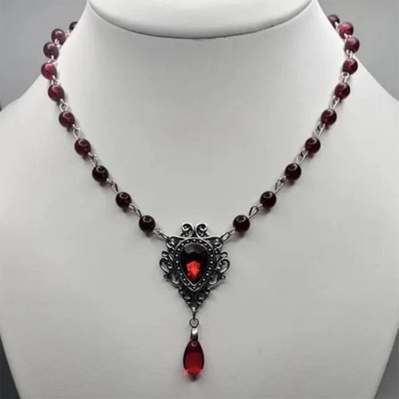 Gotický viktoriánský náhrdelník Romantický vintage krvavě červený korálkový řetízek Pro ženy Dívky Vynikající choker Šperky Doplňky Dárky