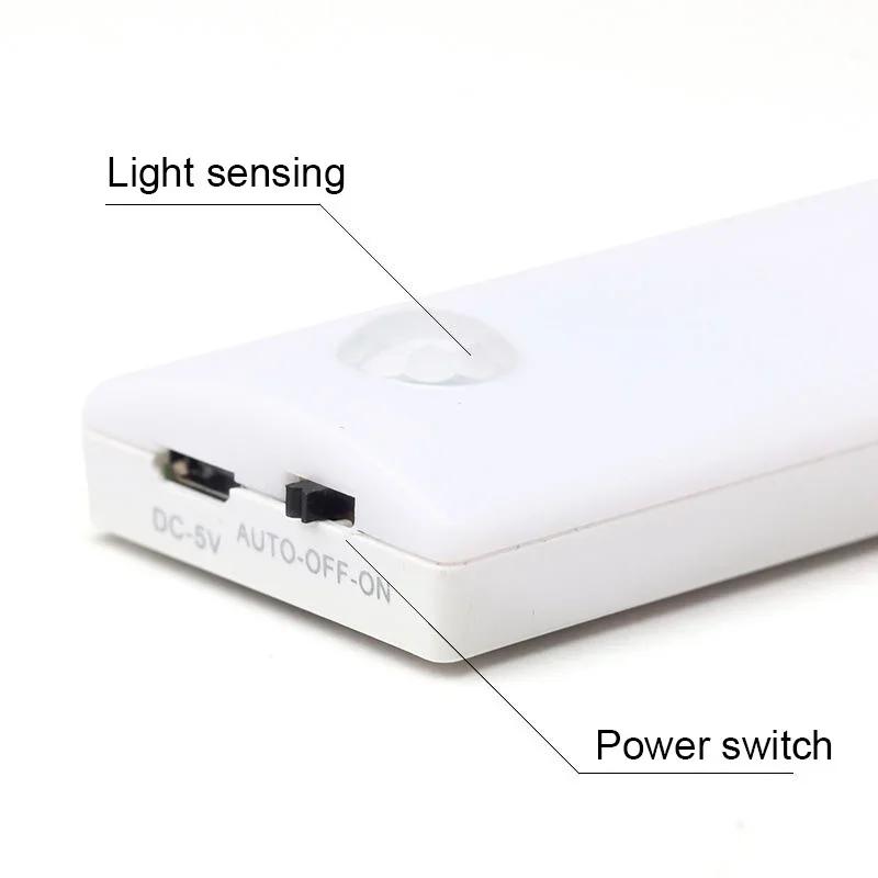 

7/12/20 светодиодов Подсветка для шкафа Кухня Кладовка Гардероб Ночник Ультратонкий Перезаряжаемый через USB Датчик движения PIR Ночник для шкафа 7led15cm белый