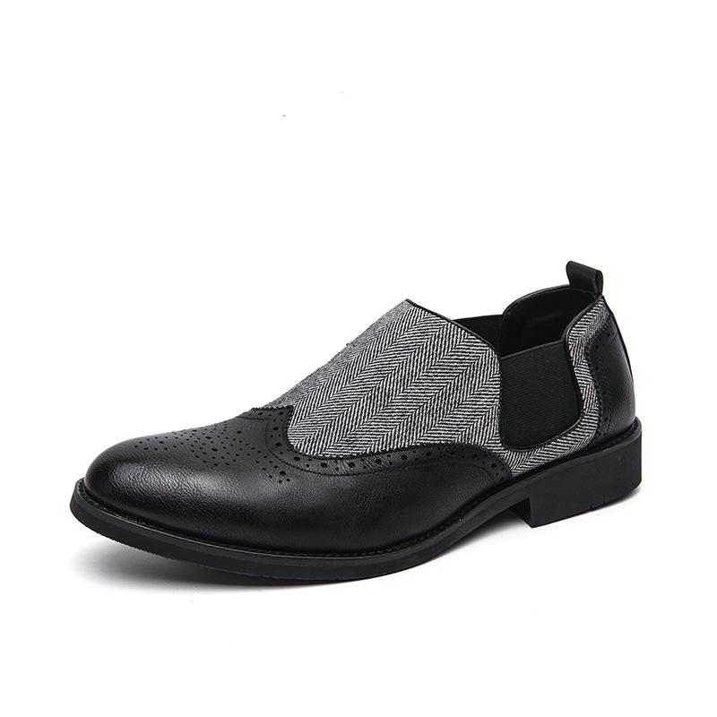 Plus Size Men s British Brogue Leather Shoes with Patchwork - 2024 Spring/Autumn Retro Collection 40 чёрный