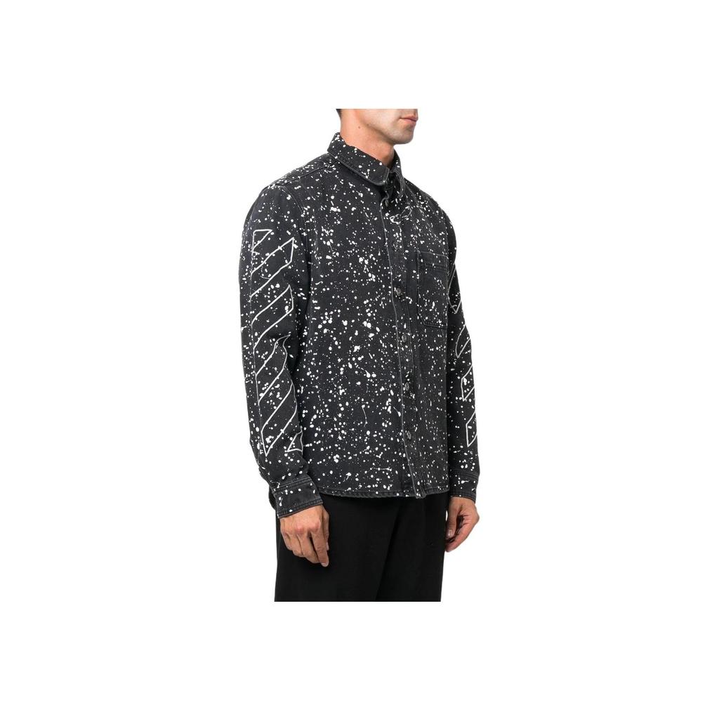 Off-White Diag Paint Denim Shirt Black/White Men Tops OMYD027F22DEN0011001