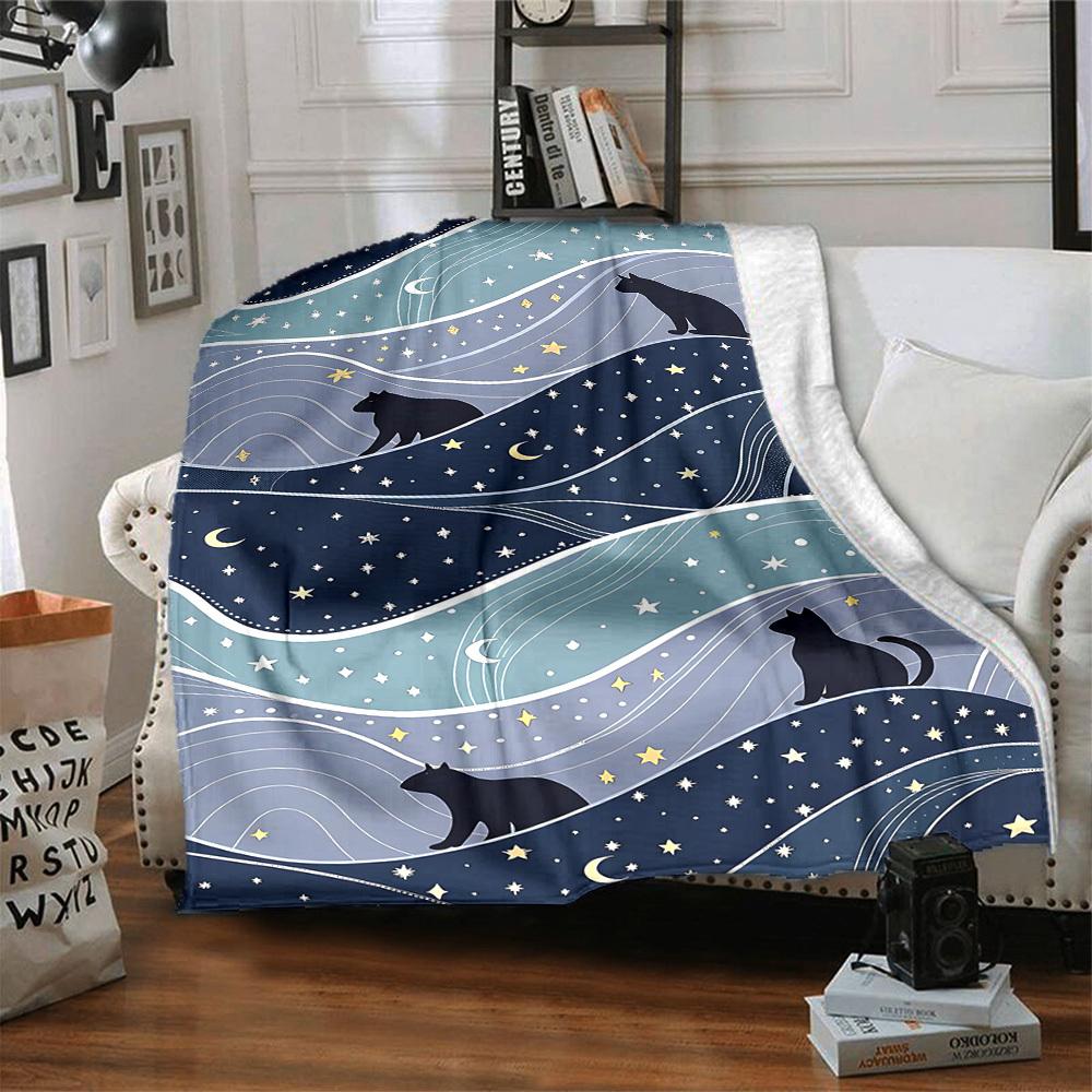 1pc Night Cats Lightweight Flannel Blanket, Comfortable and Warm Blanket, for Office and Camping Sofa Bed, Livingroom172