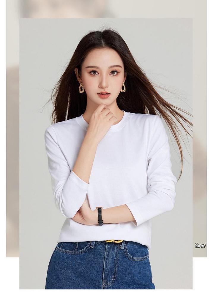 Women's Pima Cotton Long-Sleeve Round Neck T-Shirt - Stylish & Versatile Base Layer for Autumn/Winter
