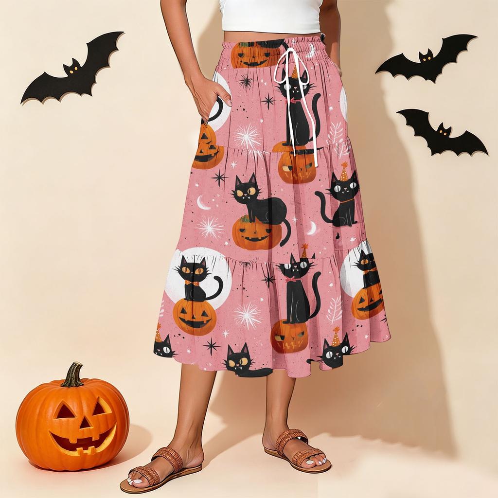 Women's Floral Print Skirt with Elastic Waist and Drawstring Casual Vacation
