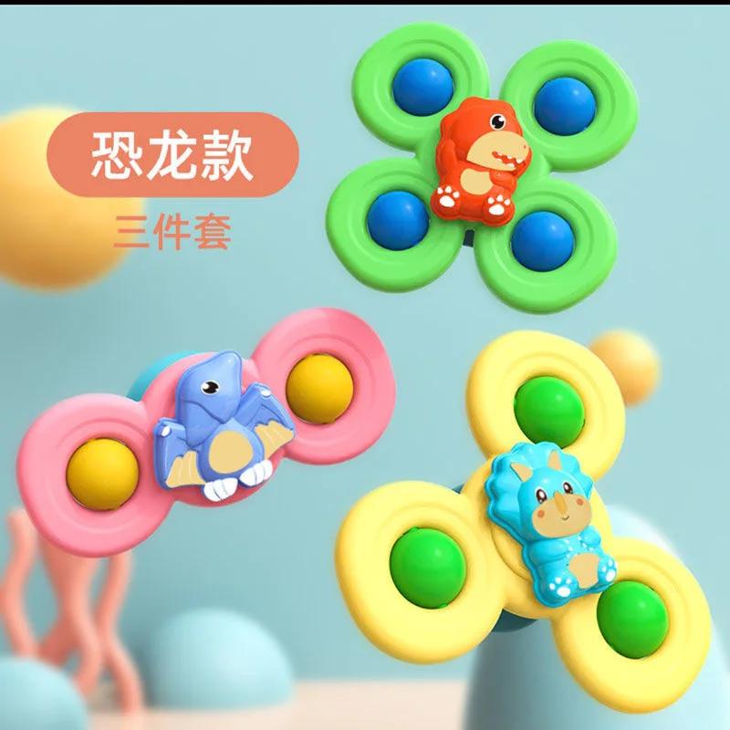Non-Toxic 3Pcs/Set Cartoon Rotating Rattles Baby Toys Suction Cup Spinner Toys For 1 2 3 Years Old Children Interactive Toys For Kids
