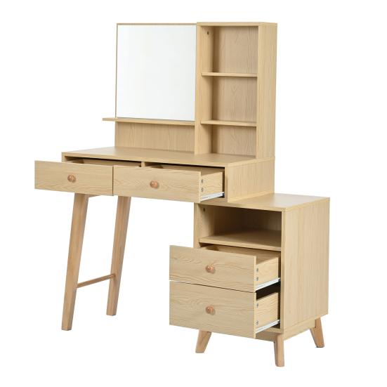 Dressing Table with Multi Drawers Big Mirror Wide Desktop Large Storage Space Smooth Surface Storing Wooden
