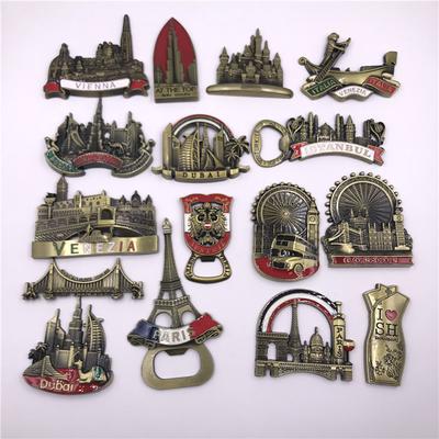 Dubaj Rakousko Francie Turecko Velká Británie Creative Simple Lednice Sticker Alloy Metallic Magnetic Lednice Magnet Opener Decoration