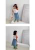Girls' 2025 Summer Color Block Cartoon Print Cotton T-shirt, Round Neck, Short Sleeve