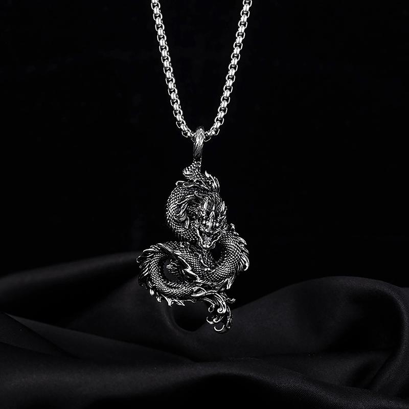 Vintage Men'S Stainless Steel Dragon Necklace Punk Hip Hop Necklaces For Men Stainless Steel Jewelry Party Anniversary Gift