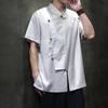 2025 Men Chinese Style Shirts Men Cross Collar Design Solid Simple Shirts Casual Streetwear Male Short Sleeved Blouse