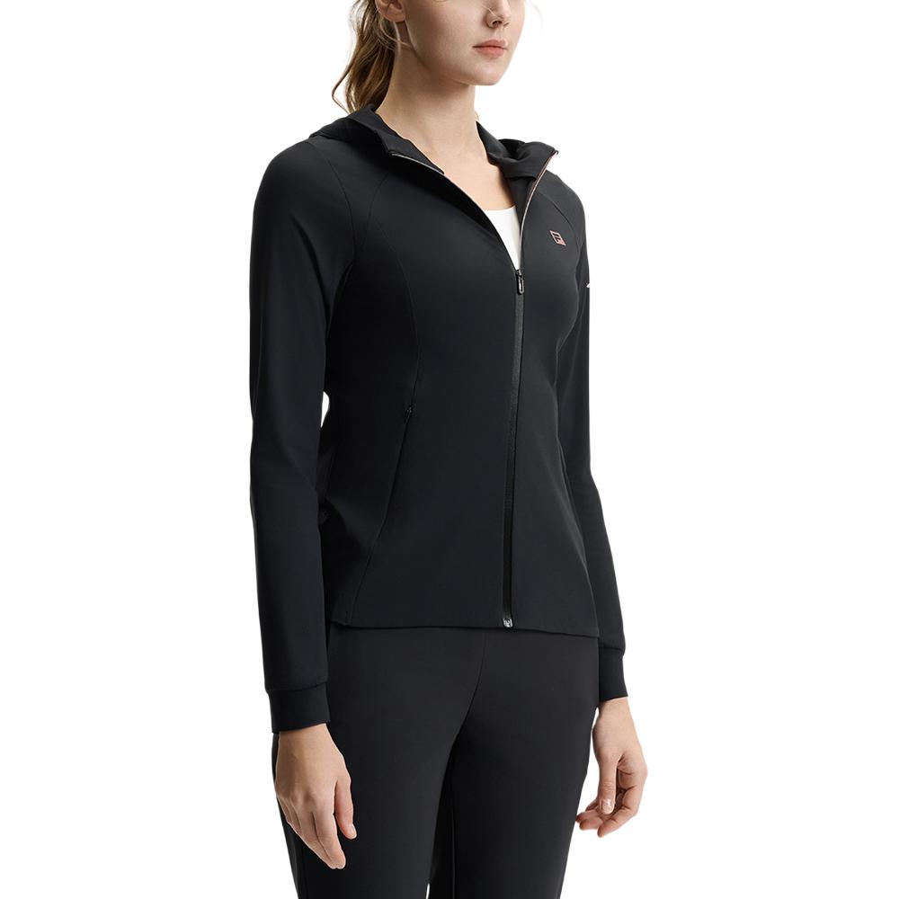 Fila Fitness Logo Knitted Hooded Long Sleeve Jacket Women Jackets Deep-Black A11W521503F-BK