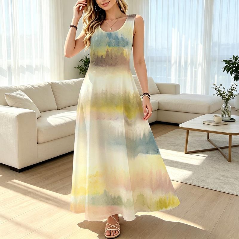 Sleeveless Maxi Dress for Women,Gradient Casual Vacation Dress Lightweight & Breathable,Versatile for Daily,Home & Outdoor Wear
