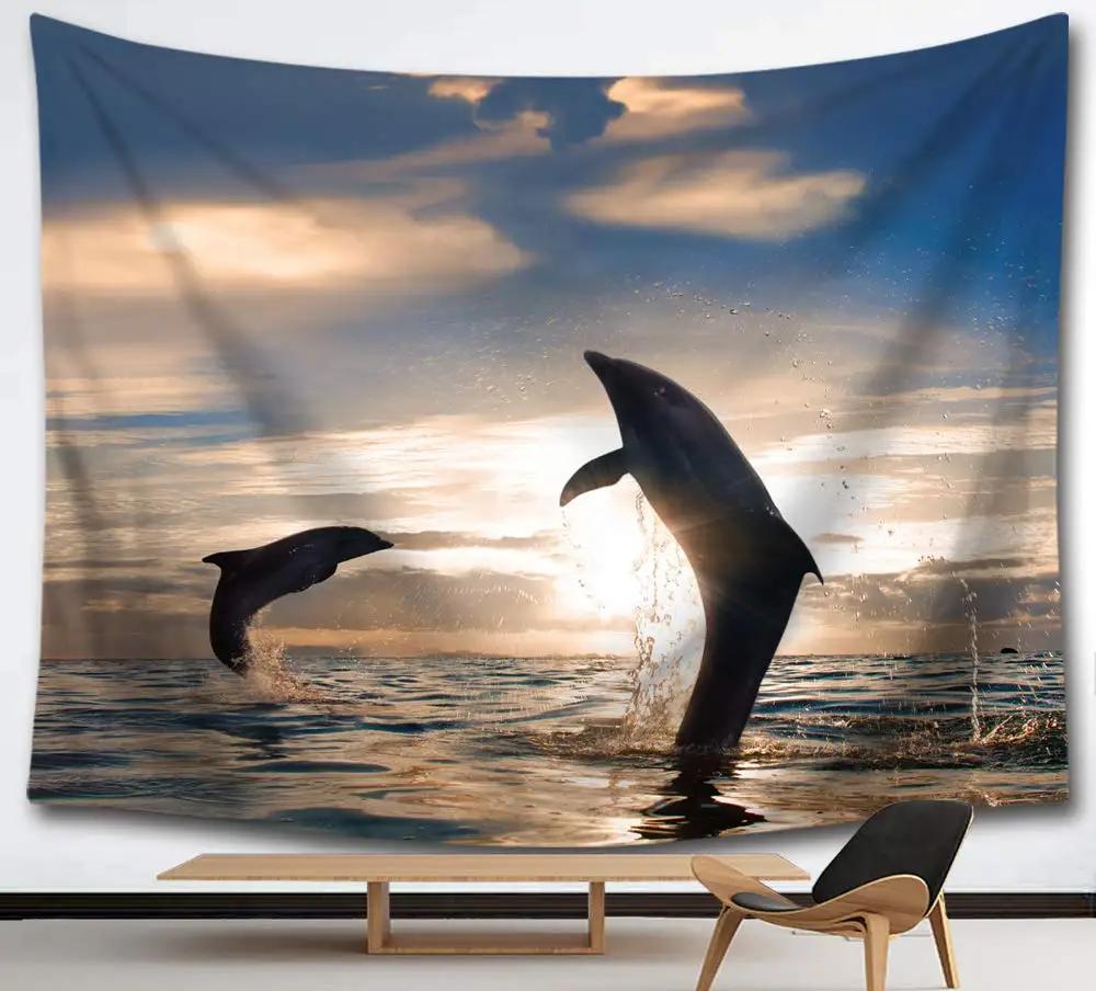 Ocean Dolphin Tapestry Underwater World Tapestry Marine Life Tapestry Wall Hanging For Kids Teen Bedroom Dorm Living Room Decor