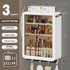 No-Drill Bathroom Shelf & Storage Cabinet - Wall Organiser for Bathroom Essentials, Makeup, Skincare with 2 Doors, 32 X 40.5 X 13cm (White, 3 Layer)
